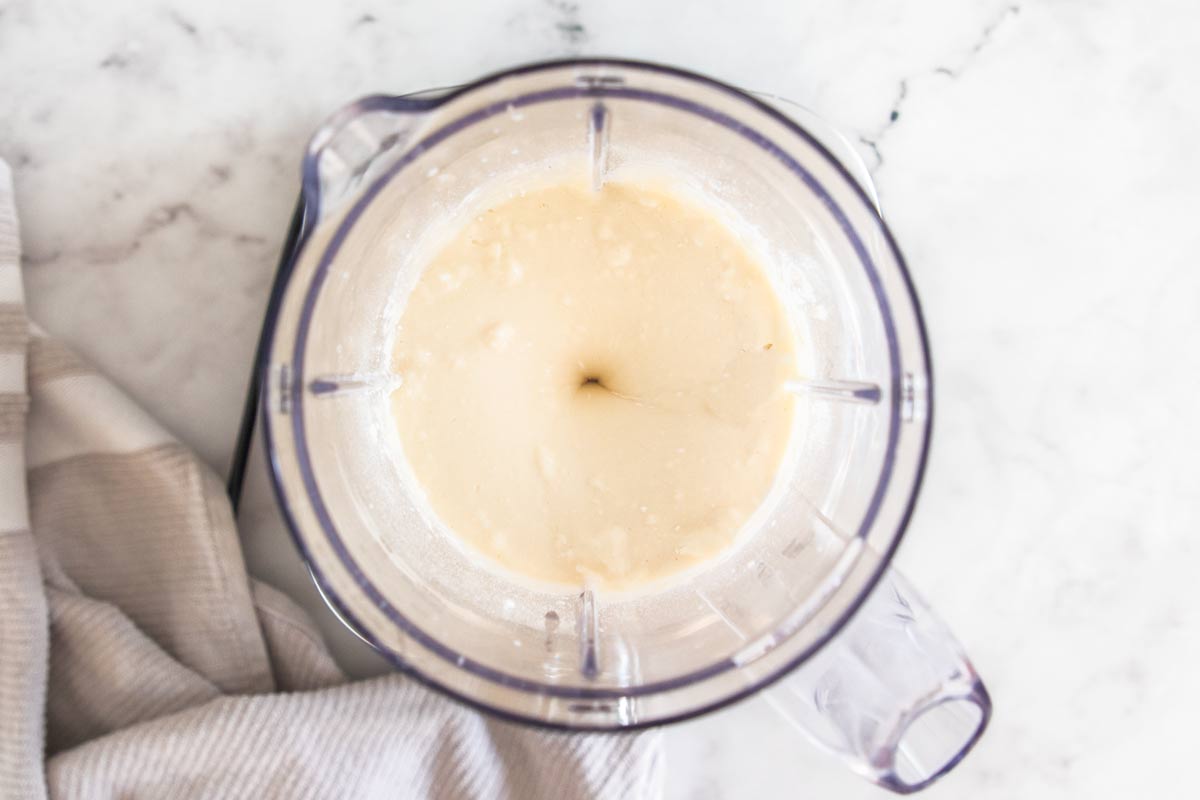 Cottage cheese pancake batter being mixed in a blender